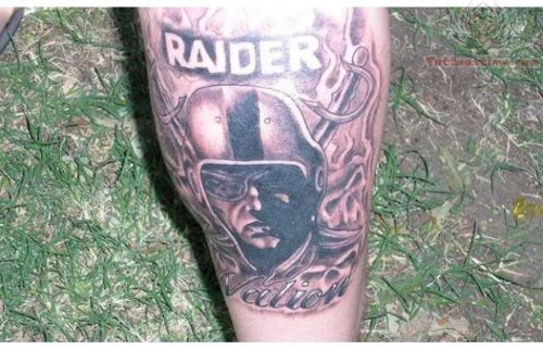Raiders Logo Left Leg Tattoo